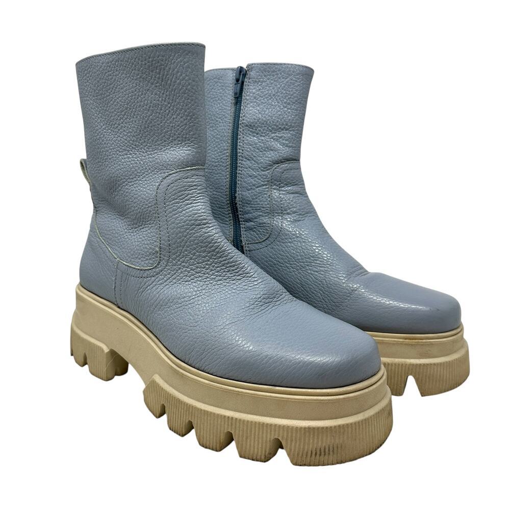 Each x Other Dollaro 65mm‎ Chunky Boots In Blue Leather Lug Sole Size 40 US 10